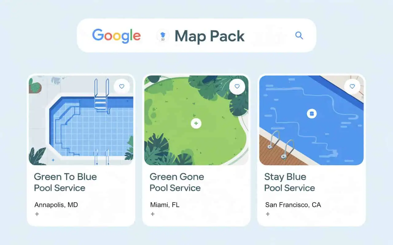 Google Maps style search result showing three local service businesses.